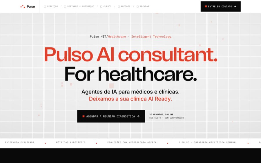 A landing da Pulso em produção: Pulso AI consultant. For healthcare.